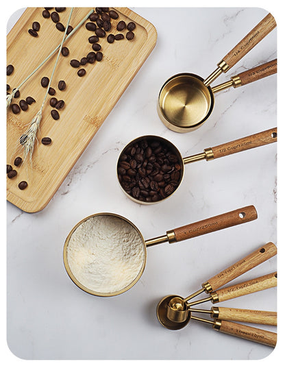 Stainless Steel with Wooden Gold Measuring Cups