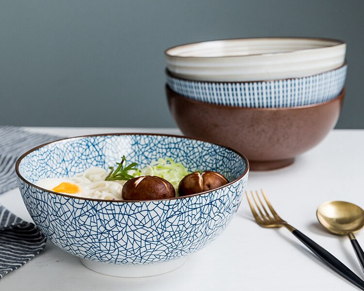 Stripe Design Ceramic Ramen Bowl