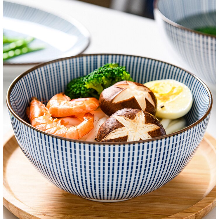 Stripe Design Ceramic Ramen Bowl