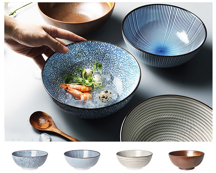 Stripe Design Ceramic Ramen Bowl