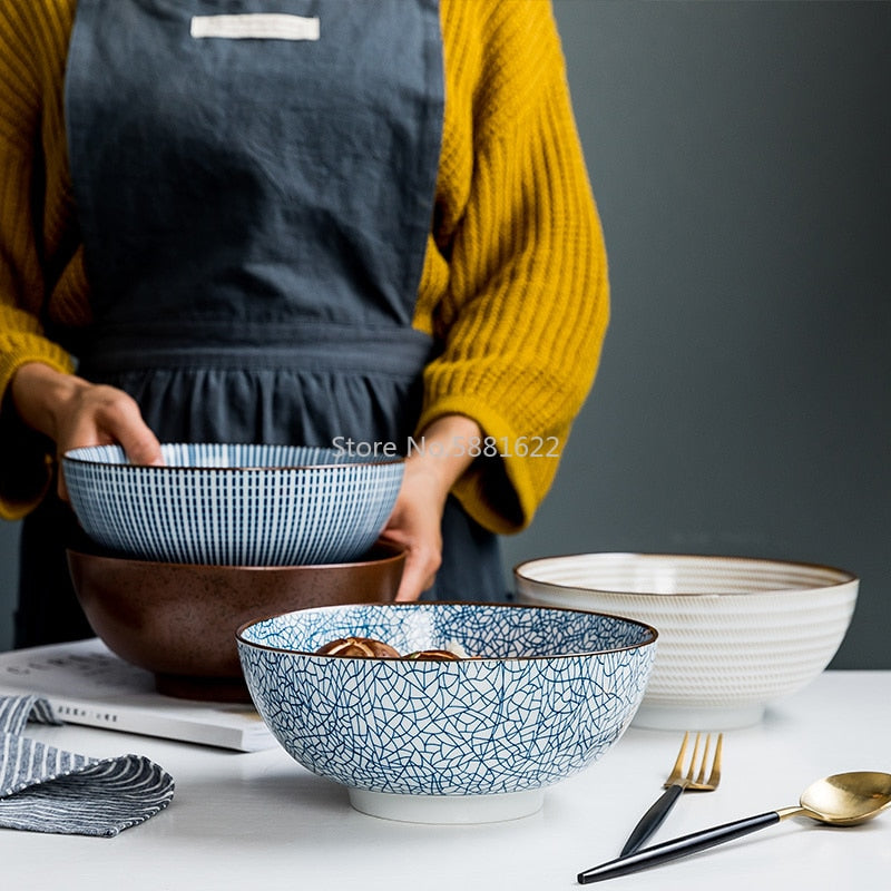 Stripe Design Ceramic Ramen Bowl