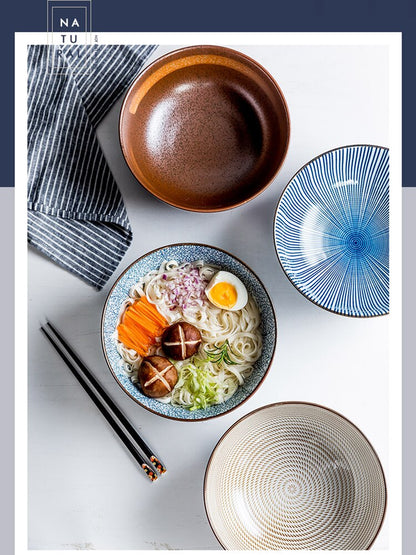 Stripe Design Ceramic Ramen Bowl