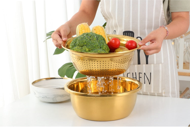 3 Pcs/Set Stainless Steel Vegetable Slicer with Drain Basket