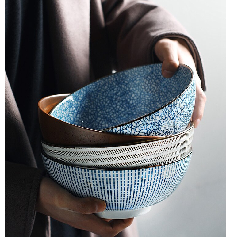 Stripe Design Ceramic Ramen Bowl