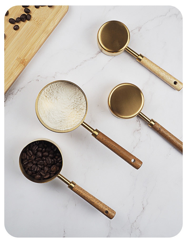 Stainless Steel with Wooden Gold Measuring Cups