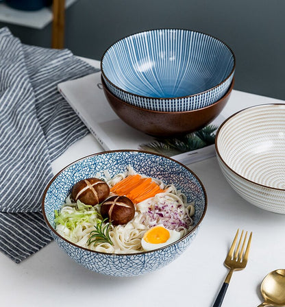 Stripe Design Ceramic Ramen Bowl