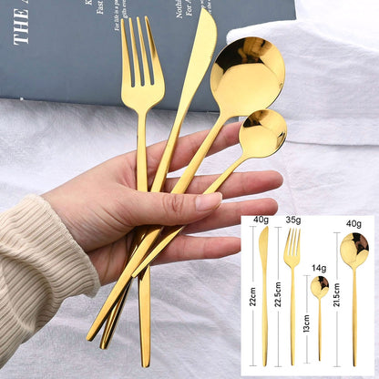 24Pcs Black Handle Golden Stainless Steel Cutlery Set