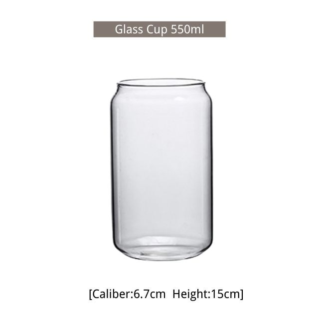 13/18oz Transparent Glass Cup With Lid and Straw