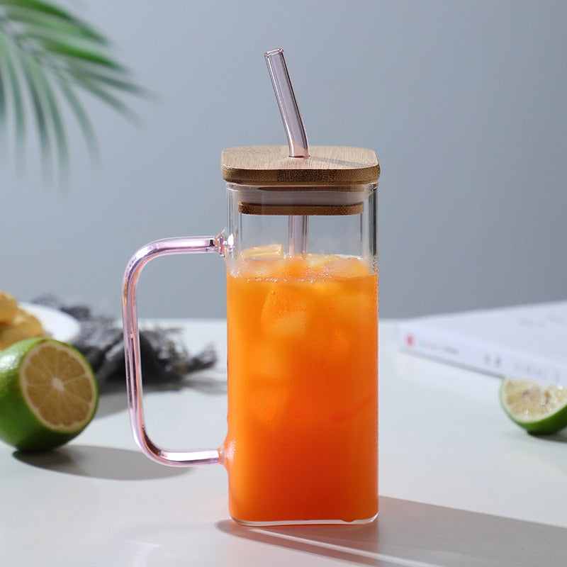 400ML Square Mug With Lid and Straw