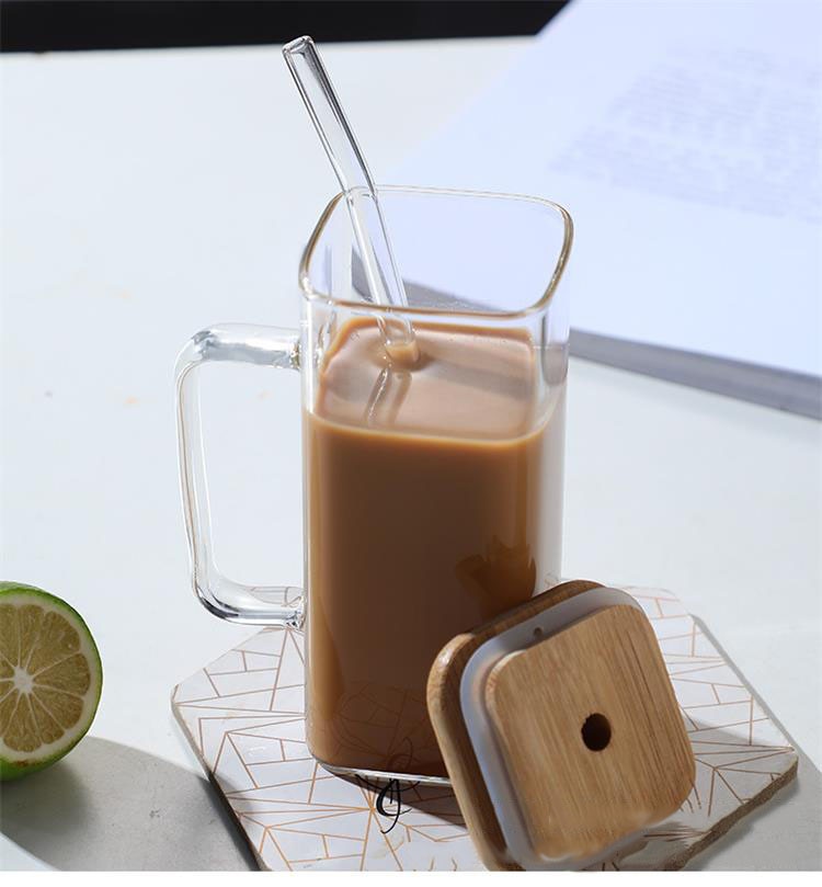 400ML Square Mug With Lid and Straw