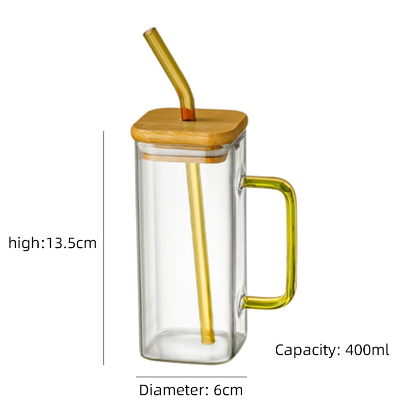 400ML Square Mug With Lid and Straw