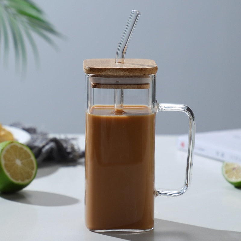 400ML Square Mug With Lid and Straw