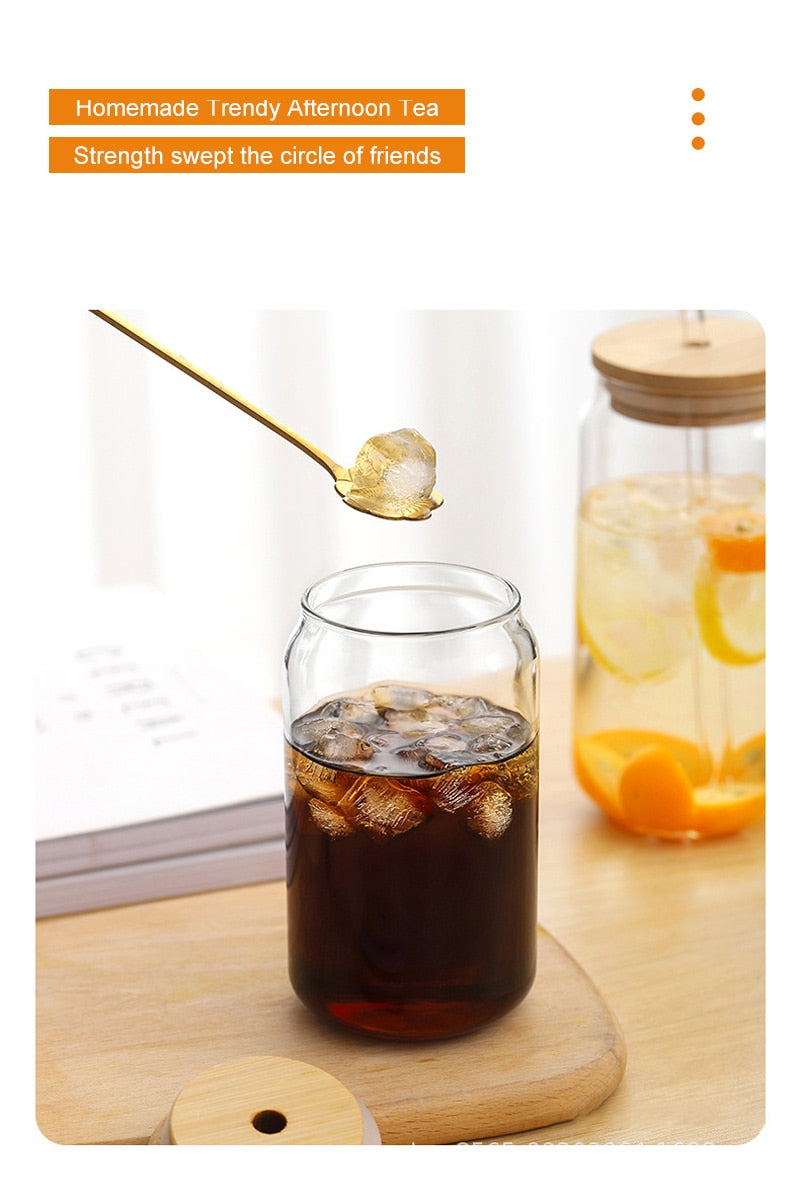 13/18oz Transparent Glass Cup With Lid and Straw