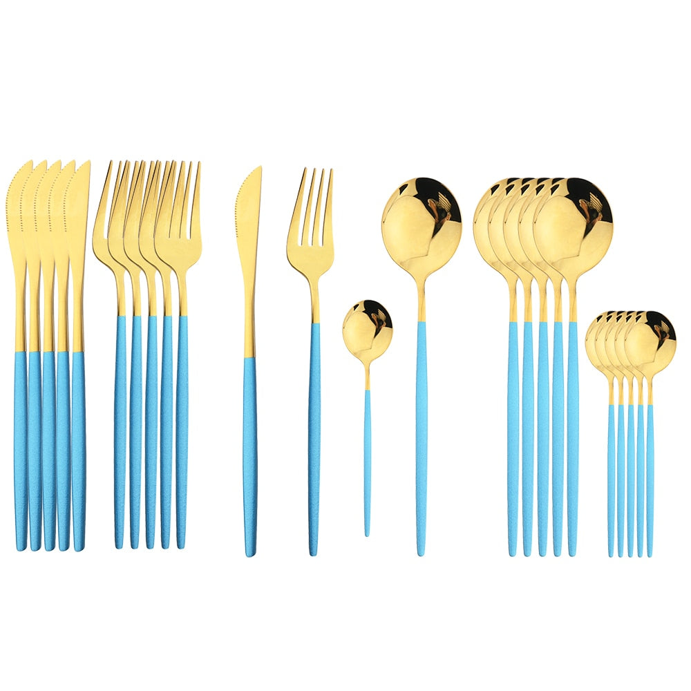 24Pcs Black Handle Golden Stainless Steel Cutlery Set