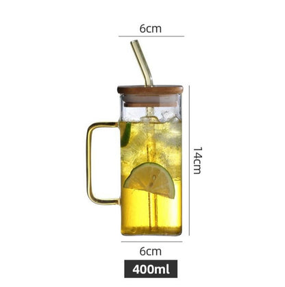 400ML Square Mug With Lid and Straw