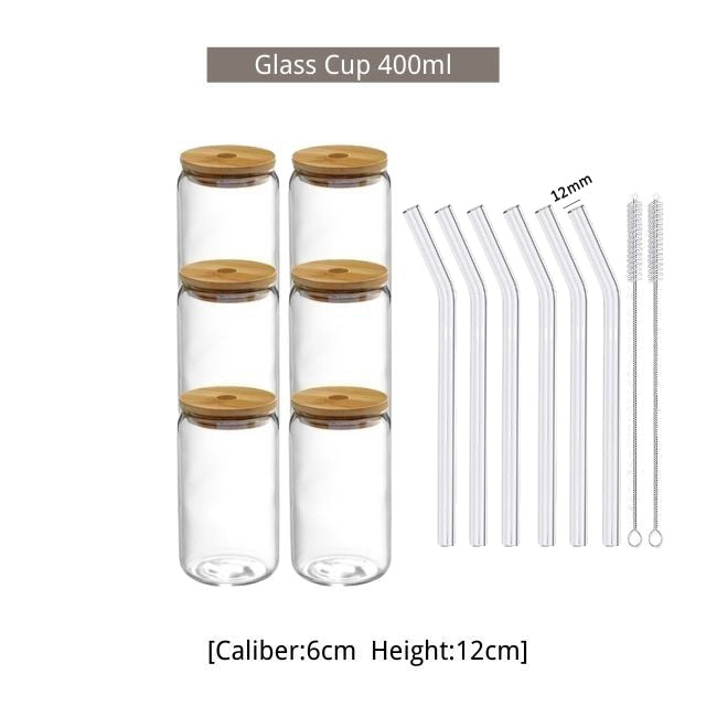 13/18oz Transparent Glass Cup With Lid and Straw