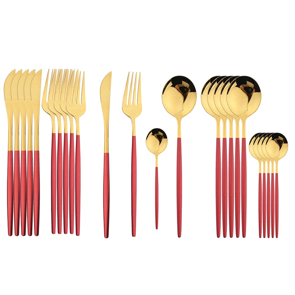 24Pcs Black Handle Golden Stainless Steel Cutlery Set