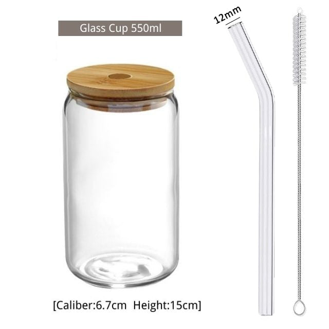 13/18oz Transparent Glass Cup With Lid and Straw