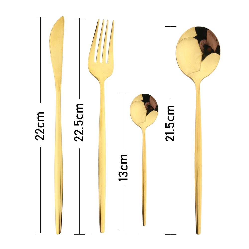 24Pcs Black Handle Golden Stainless Steel Cutlery Set