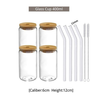 13/18oz Transparent Glass Cup With Lid and Straw