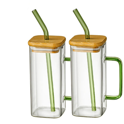 400ML Square Mug With Lid and Straw