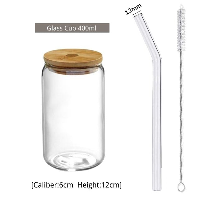 13/18oz Transparent Glass Cup With Lid and Straw