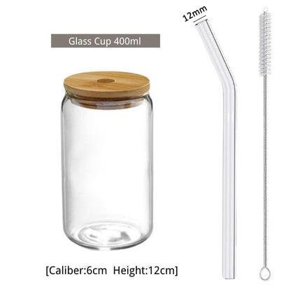 13/18oz Transparent Glass Cup With Lid and Straw